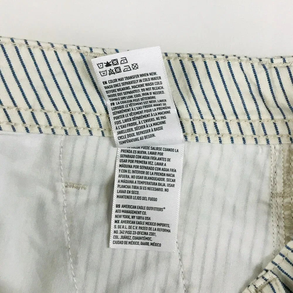 American Eagle Women's 2 Shorts White Blue Striped Hi-Rise Tie Waist Casual CE29